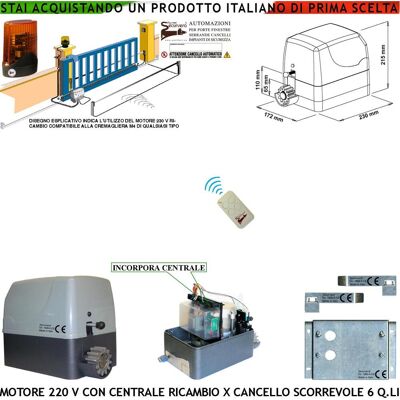SECURVERA Motoriduttore 230 V Con Centrale Radiocomando Faro Per Sostituzione Cancello Scorrevole 6 Q.li Di Qualsiasi Marca Fine Corsa Accessori Di Fissaggio Condensatore Pignone Z12 Per Cremagliera Nylon M4 SECURVERA Motoriduttore 230 V Con Centrale Radiocomando Faro Per Sostituzione Cancello Scorrevole 6 Q.li Di Qualsiasi Marca Fine Corsa Accessori Di Fissaggio Condensatore Pignone Z12 Per Cremagliera Nylon M4
