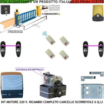 SECURVERA Kit Motore 230 V E Centrale Ricambio Cancello Scorrevole Traina 6 Q.li 4 Radiocomandi Faro Selettore 2 Coppie Fotocellule Pignone Acciaio M4 Z12 Fine Corsa Elettromeccanico Compatibile Altre Marche Ce SECURVERA Kit Motore 230 V E Centrale Ricambio Cancello Scorrevole Traina 6 Q.li 4 Radiocomandi Faro Selettore 2 Coppie Fotocellule Pignone Acciaio M4 Z12 Fine Corsa Elettromeccanico Compatibile Altre Marche Ce