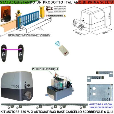 SECURVERA Kit Automatismo Cancello Scorrevole Da 6 Q.li Motore Elettrico 230 V Con Centrale Radiocomando Faro Fotocellula 4 Metri Di Cremagliera In Nylon Fine Corsa Accessori Fissaggio Condensatore Pignone Z12 SECURVERA Kit Automatismo Cancello Scorrevole Da 6 Q.li Motore Elettrico 230 V Con Centrale Radiocomando Faro Fotocellula 4 Metri Di Cremagliera In Nylon Fine Corsa Accessori Fissaggio Condensatore Pignone Z12