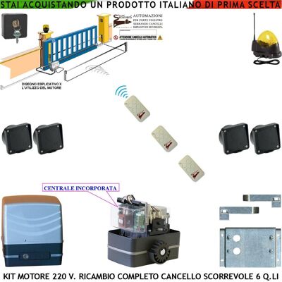 SECURVERA Kit Motore 230 V E Centrale Ricambio Cancello Scorrevole Traina 6 Q.li 3 Radiocomandi Faro Selettore 2 Coppie Fotocellule Incasso Pignone Acciaio M4z12 Fine Corsa Meccanico Compatibile Altre Marche Ce SECURVERA Kit Motore 230 V E Centrale Ricambio Cancello Scorrevole Traina 6 Q.li 3 Radiocomandi Faro Selettore 2 Coppie Fotocellule Incasso Pignone Acciaio M4z12 Fine Corsa Meccanico Compatibile Altre Marche Ce
