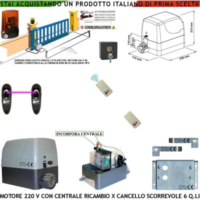 SECURVERA Operatore Motore 230 V Con Centrale 2 Radiocomandi Fotocellula Faro Selettore Ricambio Cancello Scorrevole 6 Q.li Di Qualsiasi Marca Fine Corsa Accessori Fissaggio Pignone Z12 Per Cremagliera Nylon M4 SECURVERA Operatore Motore 230 V Con Centrale 2 Radiocomandi Fotocellula Faro Selettore Ricambio Cancello Scorrevole 6 Q.li Di Qualsiasi Marca Fine Corsa Accessori Fissaggio Pignone Z12 Per Cremagliera Nylon M4