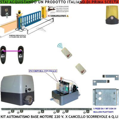 SECURVERA Kit Automazione Cancello Scorrevole 6 Q.li Motore 220 V 5 Metri Cremagliere 2 Telecomandi Faro Selettore Fotocellule SECURVERA Kit Automazione Cancello Scorrevole 6 Q.li Motore 220 V 5 Metri Cremagliere 2 Telecomandi Faro Selettore Fotocellule