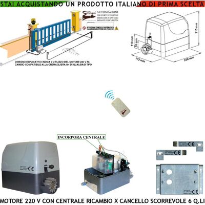 SECURVERA Motoriduttore 230 V Con Centrale Radiocomando Per Sostituzione Cancello Scorrevole 6 Q.li Di Qualsiasi Marca Fine Corsa Accessori Di Fissaggio Condensatore Pignone Z12 Per Cremagliera Nylon M4 SECURVERA Motoriduttore 230 V Con Centrale Radiocomando Per Sostituzione Cancello Scorrevole 6 Q.li Di Qualsiasi Marca Fine Corsa Accessori Di Fissaggio Condensatore Pignone Z12 Per Cremagliera Nylon M4