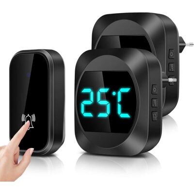 LIIYIELA Campanello Senza Fili Impermeabile Ip44 Con Display Led Della Temperatura – Portata 150 M – 38 Melodie – 4 Livelli Di Volume – 2 Ricevitori Plug-in LIIYIELA Campanello Senza Fili Impermeabile Ip44 Con Display Led Della Temperatura – Portata 150 M – 38 Melodie – 4 Livelli Di Volume – 2 Ricevitori Plug-in