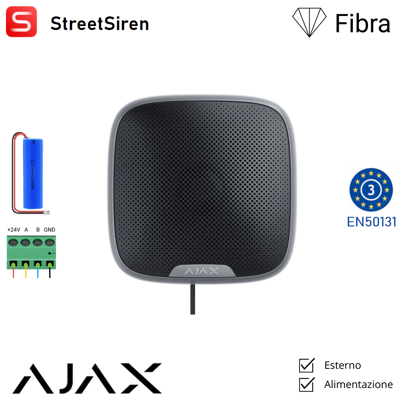 AJAX 44411 - Superior - Streetsiren Fibra - Sirena Cablata Da Esterno - Colore Black - Sicurezza Professionale AJAX 44411 - Superior - Streetsiren Fibra - Sirena Cablata Da Esterno - Colore Black - Sicurezza Professionale