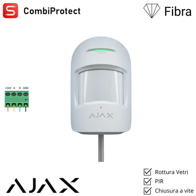 AJAX 44391 - Superior - Combiprotect Fibra - Rilevatore Di Movimento E Rottura Vetri Cablato - Colore White - Sicurezza Professionale AJAX 44391 - Superior - Combiprotect Fibra - Rilevatore Di Movimento E Rottura Vetri Cablato - Colore White - Sicurezza Professionale