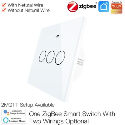 LEDLUX Zigbee Interruttore Smart Da Parete Con 3 Tasti Touch Con Pannello In Cristallo App Tuya Colore Bianco Scatola 503 LEDLUX Zigbee Interruttore Smart Da Parete Con 3 Tasti Touch Con Pannello In Cristallo App Tuya Colore Bianco Scatola 503