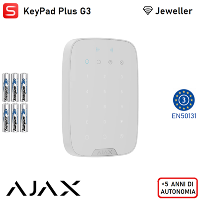 AJAX 139676 - Superior - Superior Keypad Plus G3 Jeweller - Tastiera Wureless Con Pulsanti Touch Che Supporta L'Autenticazione Tramite Pass, Tag E Codici - Colore White - Sicurezza Professionale AJAX 139676 - Superior - Superior Keypad Plus G3 Jeweller - Tastiera Wureless Con Pulsanti Touch Che Supporta L'Autenticazione Tramite Pass, Tag E Codici - Colore White - Sicurezza Professionale