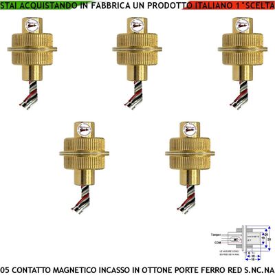 SECURVERA Allarme Contatto Magnetico In Ottone A Cilindro Da Incasso 5 Pezzi Sensore Reed Scambio Rileva Posizione Cancello In Ferro Campo 20 Mm 5 Fili 3 C.nc.na 2 Tamper Max 30 V 10w Fissaggio Ad Incasso Ip65 SECURVERA Allarme Contatto Magnetico In Ottone A Cilindro Da Incasso 5 Pezzi Sensore Reed Scambio Rileva Posizione Cancello In Ferro Campo 20 Mm 5 Fili 3 C.nc.na 2 Tamper Max 30 V 10w Fissaggio Ad Incasso Ip65