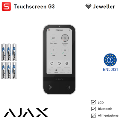 AJAX 149672 - Superior - Superior Keypad Touchscreen G3 Jeweller - Tastiera Wureless Con Pulsanti Touch Che Supporta L'Autenticazione Tramite Pass, Tag E Codici - Colore White - Sicurezza Professional AJAX 149672 - Superior - Superior Keypad Touchscreen G3 Jeweller - Tastiera Wureless Con Pulsanti Touch Che Supporta L'Autenticazione Tramite Pass, Tag E Codici - Colore White - Sicurezza Professional