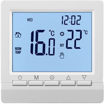 OEM Termostato Intelligente A Parete Per Riscaldamento A Pavimento – Schermo Lcd Retroilluminato Blu – Alimentato Da 2 Batterie Aa – Programmazione Settimanale. OEM Termostato Intelligente A Parete Per Riscaldamento A Pavimento – Schermo Lcd Retroilluminato Blu – Alimentato Da 2 Batterie Aa – Programmazione Settimanale.