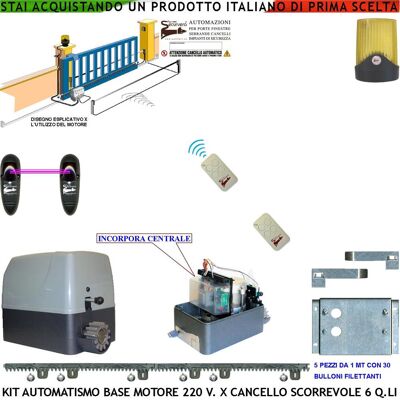 SECURVERA Automatismo Cancello Scorrevole Kit Motore 220 V 250 W Traina 6 Quintali 2 Radiocomandi 5 Metri Cremagliera Fotocellule SECURVERA Automatismo Cancello Scorrevole Kit Motore 220 V 250 W Traina 6 Quintali 2 Radiocomandi 5 Metri Cremagliera Fotocellule