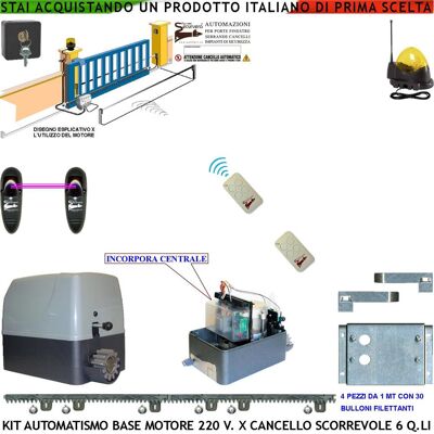 SECURVERA Kit Automazione Cancello Scorrevole 6 Q.li Motore 220 V 4 Mt Cremagliere 2 Telecomandi Fotocellule Faro Antenna Selettore SECURVERA Kit Automazione Cancello Scorrevole 6 Q.li Motore 220 V 4 Mt Cremagliere 2 Telecomandi Fotocellule Faro Antenna Selettore