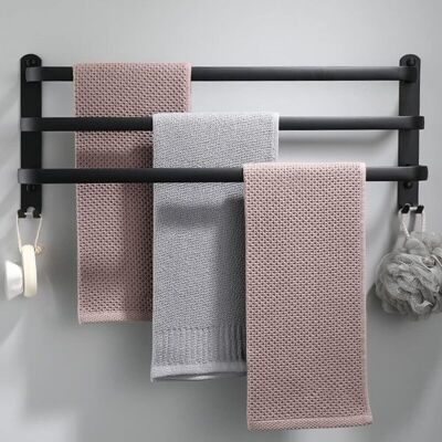 ENOWELIR Portasciugamani A 3 Livelli In Alluminio Da Parete Con Ganci – 50 Cm – Impermeabile – Nero – Per Bagno E Cucina ENOWELIR Portasciugamani A 3 Livelli In Alluminio Da Parete Con Ganci – 50 Cm – Impermeabile – Nero – Per Bagno E Cucina