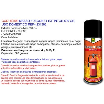 FUEGO NET Estintore Domestico Masso Fuegonet 500 G 231396 FUEGO NET Estintore Domestico Masso Fuegonet 500 G 231396