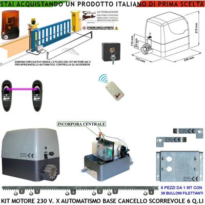 SECURVERA Kit Apricancello Scorrevole Da 6 Q.li Motore 230 V Incorpora Centrale Radiocomando Faro Fotocellula Selettore 6 Metri Di Cremagliera In Nylon Fine Corsa Accessori Fissaggio Condensatore Pignone Z12 SECURVERA Kit Apricancello Scorrevole Da 6 Q.li Motore 230 V Incorpora Centrale Radiocomando Faro Fotocellula Selettore 6 Metri Di Cremagliera In Nylon Fine Corsa Accessori Fissaggio Condensatore Pignone Z12