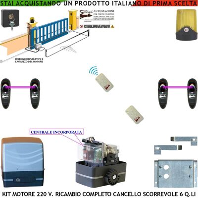 SECURVERA Kit Motore 230 V E Centrale Ricambio Cancello Scorrevole Traina 6 Q.li 2 Radiocomandi Faro Selettore 2 Coppie Fotocellule Pignone Acciaio M4 Z12 Fine Corsa Elettromeccanico Compatibile Altre Marche Ce SECURVERA Kit Motore 230 V E Centrale Ricambio Cancello Scorrevole Traina 6 Q.li 2 Radiocomandi Faro Selettore 2 Coppie Fotocellule Pignone Acciaio M4 Z12 Fine Corsa Elettromeccanico Compatibile Altre Marche Ce