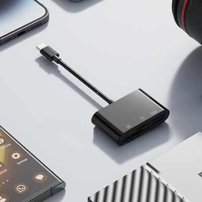 OEM Adattatore 3 In 1 Per Fotocamere Digitali Android E Iphone, Interfaccia Usb-c Con Due Slot Per Schede E Interfaccia Usb-a, Supporta Il Trasferimento Dati Bidirezionale. OEM Adattatore 3 In 1 Per Fotocamere Digitali Android E Iphone, Interfaccia Usb-c Con Due Slot Per Schede E Interfaccia Usb-a, Supporta Il Trasferimento Dati Bidirezionale.