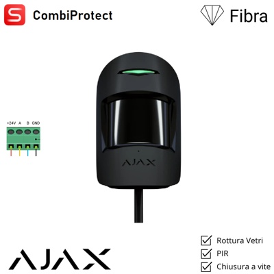 AJAX 44390 - Superior - Combiprotect Fibra - Rilevatore Di Movimento E Rottura Vetri Cablato - Colore Black - Sicurezza Professionale AJAX 44390 - Superior - Combiprotect Fibra - Rilevatore Di Movimento E Rottura Vetri Cablato - Colore Black - Sicurezza Professionale