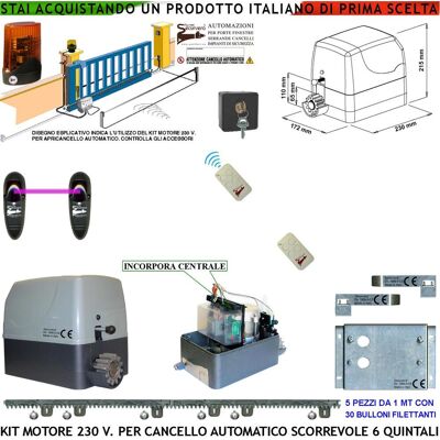 SECURVERA Cancello Automatico Scorrevole Da 6 Q.li Kit Motore 230 V Centrale 2 Radiocomando Faro Fotocellula Selettore 5 Metri Di Cremagliera In Nylon Fine Corsa Accessori Di Fissaggio Condensatore Pignone Z12 SECURVERA Cancello Automatico Scorrevole Da 6 Q.li Kit Motore 230 V Centrale 2 Radiocomando Faro Fotocellula Selettore 5 Metri Di Cremagliera In Nylon Fine Corsa Accessori Di Fissaggio Condensatore Pignone Z12