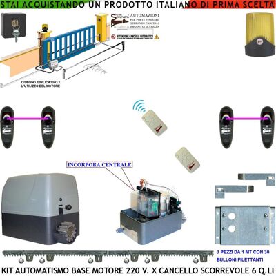 SECURVERA Kit Automazione Cancello Scorrevole 6 Q.li Motore 220 V 3 Mt Cremagliere 2 Telecomandi 2 Fotocellule Faro Antenna Selettore SECURVERA Kit Automazione Cancello Scorrevole 6 Q.li Motore 220 V 3 Mt Cremagliere 2 Telecomandi 2 Fotocellule Faro Antenna Selettore