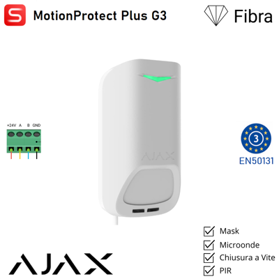 AJAX 117717 - Superior - Superior Motionprotect Plus G3 Fibra - Rilevatore Di Movimento Ir Cablato G3 - Colore White - Sicurezza Professionale AJAX 117717 - Superior - Superior Motionprotect Plus G3 Fibra - Rilevatore Di Movimento Ir Cablato G3 - Colore White - Sicurezza Professionale