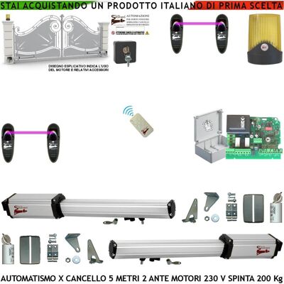SECURVERA Apricancello 5 Metri 2 Ante Da 2 Mt Kit 2 Motori Elettromeccanici 230 V Corsa 400 Mm Spinta 2 Q.li Centrale Ricevente Radio Radiocomando Faro 2 Coppie Fotocellule Selettore Sblocco Cartello Monitore SECURVERA Apricancello 5 Metri 2 Ante Da 2 Mt Kit 2 Motori Elettromeccanici 230 V Corsa 400 Mm Spinta 2 Q.li Centrale Ricevente Radio Radiocomando Faro 2 Coppie Fotocellule Selettore Sblocco Cartello Monitore