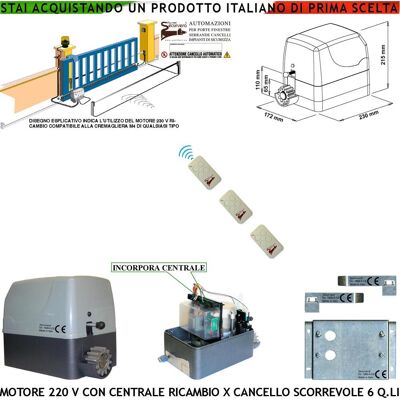 SECURVERA Operatore Motore 230 V Con Centrale 3 Radiocomandi Ricambio Cancello Scorrevole 6 Q.li Di Qualsiasi Marca Fine Corsa Accessori Fissaggio Condensatore Pignone Z12 Duralluminio Per Cremagliera Nylon M4 SECURVERA Operatore Motore 230 V Con Centrale 3 Radiocomandi Ricambio Cancello Scorrevole 6 Q.li Di Qualsiasi Marca Fine Corsa Accessori Fissaggio Condensatore Pignone Z12 Duralluminio Per Cremagliera Nylon M4