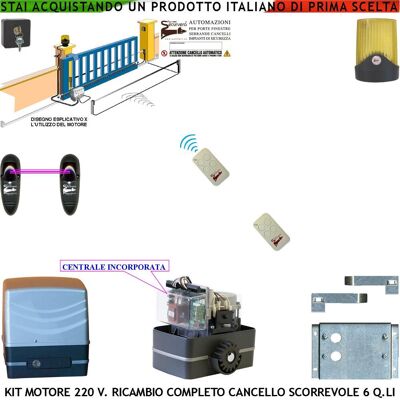 SECURVERA Motore 230 V Con Centrale Per Cancello Scorrevole Traina 6 Q.li 2 Radiocomandi Faro Selettore Coppia Fotocellule Pignone Acciaio M4 Z12 Fine Corsa Elettromeccanico Ricambio Universale Altre Marche Ce SECURVERA Motore 230 V Con Centrale Per Cancello Scorrevole Traina 6 Q.li 2 Radiocomandi Faro Selettore Coppia Fotocellule Pignone Acciaio M4 Z12 Fine Corsa Elettromeccanico Ricambio Universale Altre Marche Ce