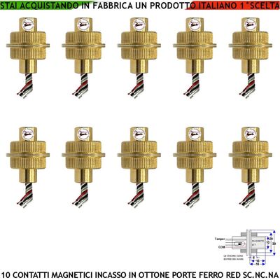 SECURVERA Allarme Contatto Magnetico In Ottone A Cilindro Da Incasso 10 Pezzi Sensore Reed Scambio Rileva Posizione Cancello In Ferro Campo 20 Mm 5 Fili 3 C.nc.na 2 Tamper Max 30 V 10w Fissaggio Ad Incasso Ip65 SECURVERA Allarme Contatto Magnetico In Ottone A Cilindro Da Incasso 10 Pezzi Sensore Reed Scambio Rileva Posizione Cancello In Ferro Campo 20 Mm 5 Fili 3 C.nc.na 2 Tamper Max 30 V 10w Fissaggio Ad Incasso Ip65