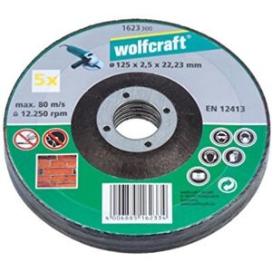 Wolfcraft 1623300 Disco Da Taglio Con Centro Depresso 125 Mm 5 Pz. Pietra Wolfcraft 1623300 Disco Da Taglio Con Centro Depresso 125 Mm 5 Pz. Pietra