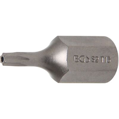 BGS TECHNIC Inserto Lunghezza 30 Mm Attacco Esagono Esterno 10 Mm (3/8') Profilo A T (per Torx) Con Alesatura T15 BGS TECHNIC Inserto Lunghezza 30 Mm Attacco Esagono Esterno 10 Mm (3/8') Profilo A T (per Torx) Con Alesatura T15