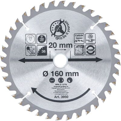BGS TECHNIC - Lama Per Sega Circolare Con Punte In Metallo Duro Ø 160 X 20 X 2,4 Mm 36 Denti BGS TECHNIC - Lama Per Sega Circolare Con Punte In Metallo Duro Ø 160 X 20 X 2,4 Mm 36 Denti