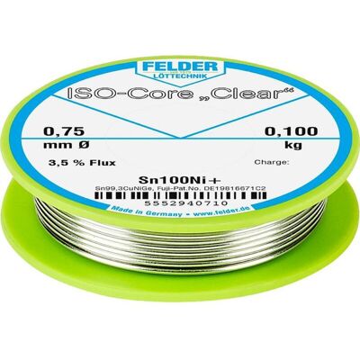 FELDER LÖTTECHNIK - Felder Iso-core Clear Sn100ni+ Stagno Per Saldatura Bobina Sn99,25cu0,7ni0,05 0.100 Kg 0.75 Mm FELDER LÖTTECHNIK - Felder Iso-core Clear Sn100ni+ Stagno Per Saldatura Bobina Sn99,25cu0,7ni0,05 0.100 Kg 0.75 Mm