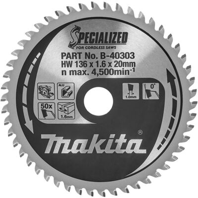 Makita - B-40303 Lama Sega Circolare Specializzata Tct 136x20mm 50t Alluminio Makita - B-40303 Lama Sega Circolare Specializzata Tct 136x20mm 50t Alluminio