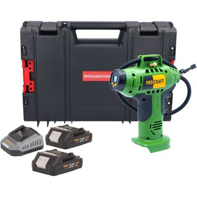 Procraft Compressore A Batteria Lk20 20 V 11 Bar + 2x Batteria 2,0 Ah + Caricabatteria + Valigetta Portautensili Rhino Procraft Compressore A Batteria Lk20 20 V 11 Bar + 2x Batteria 2,0 Ah + Caricabatteria + Valigetta Portautensili Rhino