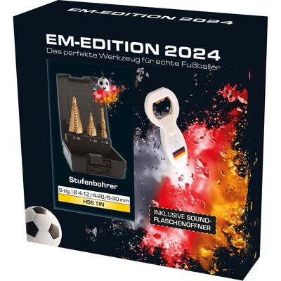 Exact Set Di Punte A Gradini "euro2024" Ø4-12/4-20/6-30mm, Scanalatura A Spirale, Hss-tin, 3 Pezzi, Inclusivo Di Apribottiglie Sonoro. Exact Set Di Punte A Gradini "euro2024" Ø4-12/4-20/6-30mm, Scanalatura A Spirale, Hss-tin, 3 Pezzi, Inclusivo Di Apribottiglie Sonoro.