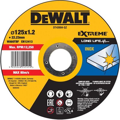 DeWalt Lotto Di 25 Dischi Da Taglio Per Acciaio Inossidabile 125x22,2mm, Foro Piatto DeWalt Lotto Di 25 Dischi Da Taglio Per Acciaio Inossidabile 125x22,2mm, Foro Piatto