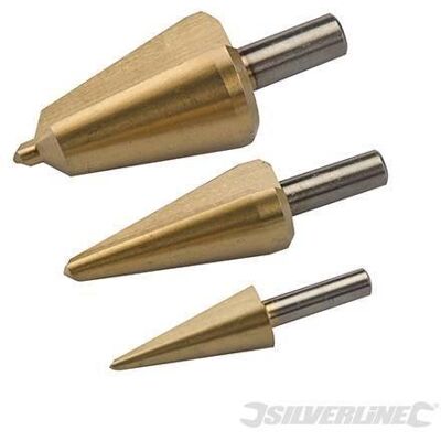 Silverline - Set Di Frese Coniche Rivestite Di Titanio Hss Per La Foratura Della Lamiera E Plastica 3 Pz Silverline - Set Di Frese Coniche Rivestite Di Titanio Hss Per La Foratura Della Lamiera E Plastica 3 Pz