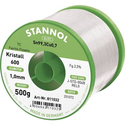 Stannol Kristall 600 Fairtin - Filo per saldatura senza piombo - 500 g 1 mm Stannol Kristall 600 Fairtin - Filo per saldatura senza piombo - 500 g 1 mm