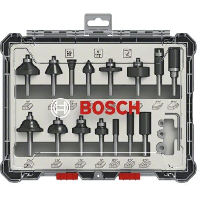 Bosch 2607017473 Set di 15 frese - Attrezzi per fresatrice in legno Bosch 2607017473 Set di 15 frese - Attrezzi per fresatrice in legno