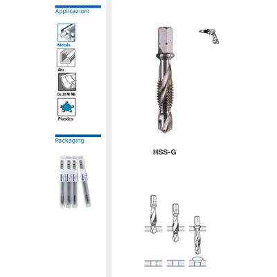 KRINO 10212 Punta Maschio Filettare Svasatore Hss-g Esagono 1/4" Per Acciaio - M 10x1.5 KRINO 10212 Punta Maschio Filettare Svasatore Hss-g Esagono 1/4" Per Acciaio - M 10x1.5