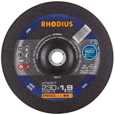 Disco da taglio Rhodius XTK67 - 230x1,9mm - Rodio - Durevole, Bassa Scintilla Disco da taglio Rhodius XTK67 - 230x1,9mm - Rodio - Durevole, Bassa Scintilla