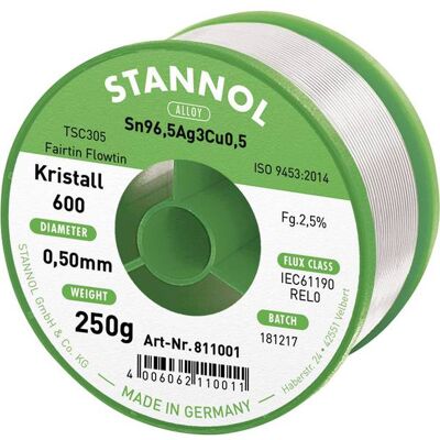 Stannol Kristall 600 Fairtin Filo da Saldare - Tipo Elettronico Stannol Kristall 600 Fairtin Filo da Saldare - Tipo Elettronico