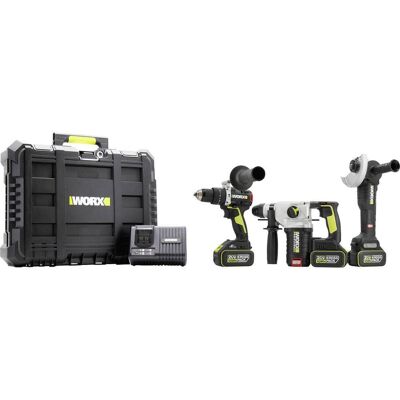 Worx Professional Wu928 Martello Perforatore A Batteria, Smerigliatrice Angolare A Batteria, Trapano A Percussione A Ba Worx Professional Wu928 Martello Perforatore A Batteria, Smerigliatrice Angolare A Batteria, Trapano A Percussione A Ba