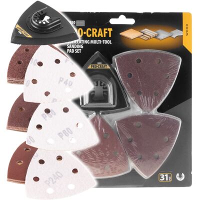 Procraft Set Di Levigatura Mb30, 31 Pezzi, P40 / P80 / P240 Per Utensili Multifunzione Oscillanti Procraft Set Di Levigatura Mb30, 31 Pezzi, P40 / P80 / P240 Per Utensili Multifunzione Oscillanti