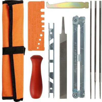OEM Set Per Affilare Motoseghe Da 10 Pezzi - 1 Lima Piatta Per Motoseghe, 3 Lame Rotonde, Asta Di Legno, Calibro Di Profondità, Calibro Di Controllo Rapido, Pulitore Per Scanalature E Guida Per Cuscinetti OEM Set Per Affilare Motoseghe Da 10 Pezzi - 1 Lima Piatta Per Motoseghe, 3 Lame Rotonde, Asta Di Legno, Calibro Di Profondità, Calibro Di Controllo Rapido, Pulitore Per Scanalature E Guida Per Cuscinetti
