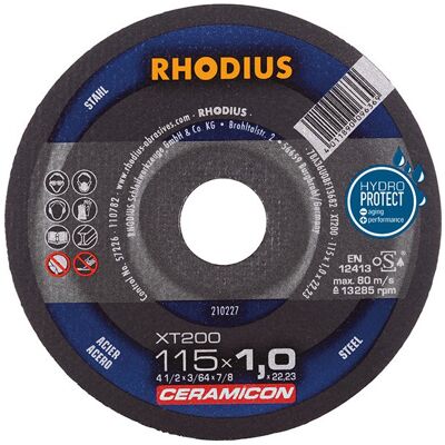 Disco da taglio Rhodius XT200 - Acciaio, Ceramica, Bassa scintilla - 115mm Disco da taglio Rhodius XT200 - Acciaio, Ceramica, Bassa scintilla - 115mm