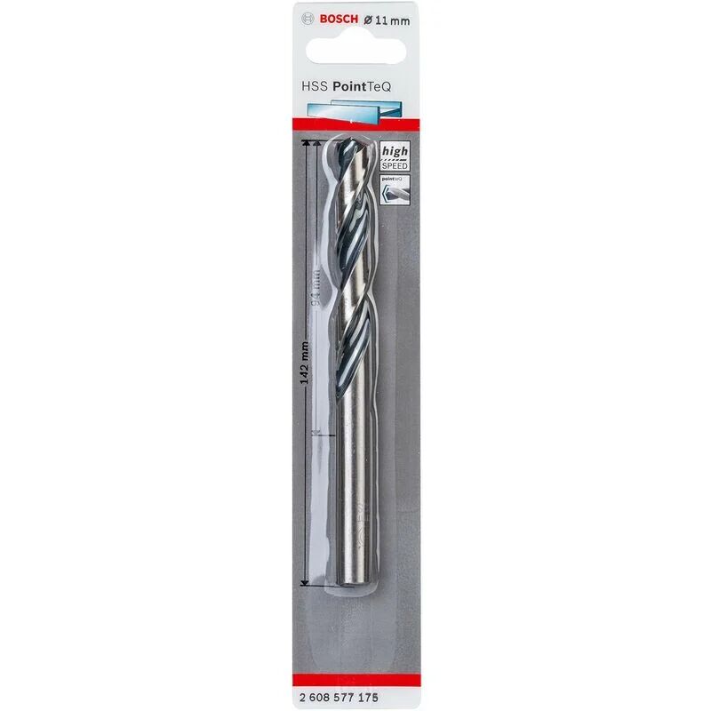 Bosch - Accessories 2608577175 hss PointTeQ (11 x 94 x 142 mm) - Punta Elicoidale per Trapano per Metallo, Acciaio, Fusione o Plastica, Grigio