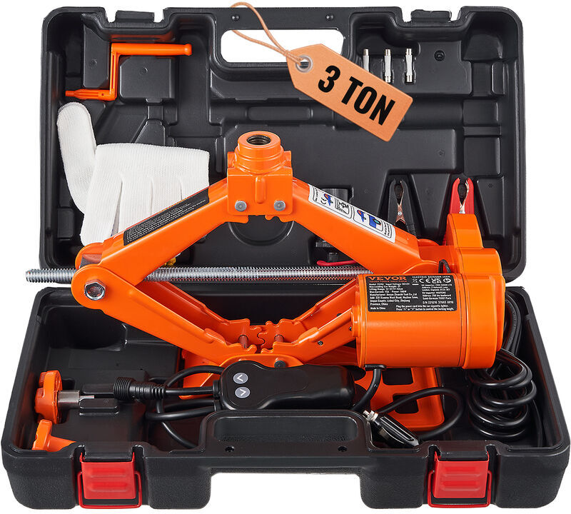 VEVOR Kit di Attrezzi per Martinetto Elettrico a Forbice per Riparazione dellAuto Veicolo Carico Massimo 3 Tonnellate cc 12V 15A Cassetta di Attrezzi per